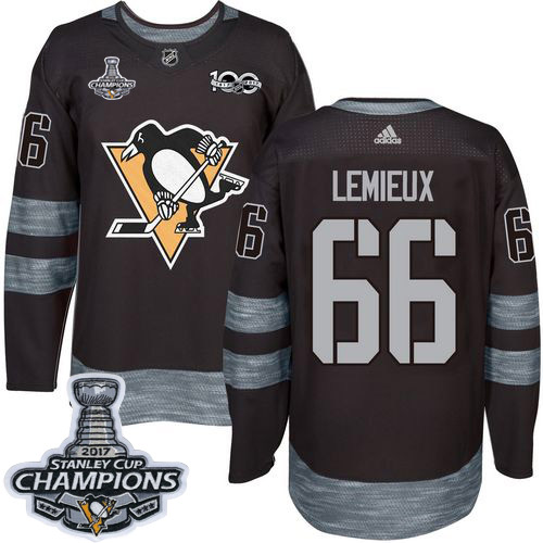 Adidas Penguins #66 Mario Lemieux Black 1917-100th Anniversary Stanley Cup Finals Champions Stitched NHL Jersey - Click Image to Close